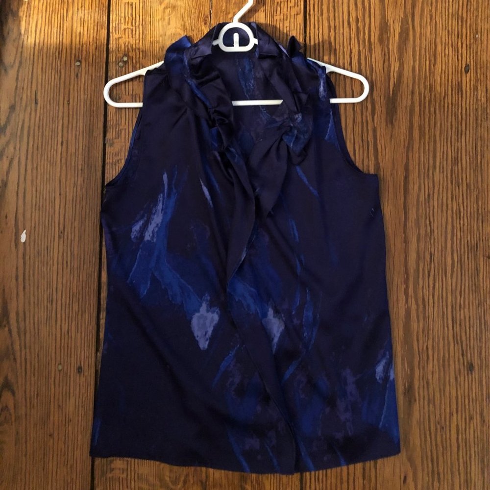 Blue Silk Sleeveless Tahari Blouse Size Small